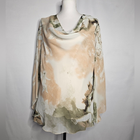 Cowl Neck Waterfall Sheer Long Sleeves Romantic Cherub X-Quisite Top Size XL - Picture 6 of 8
